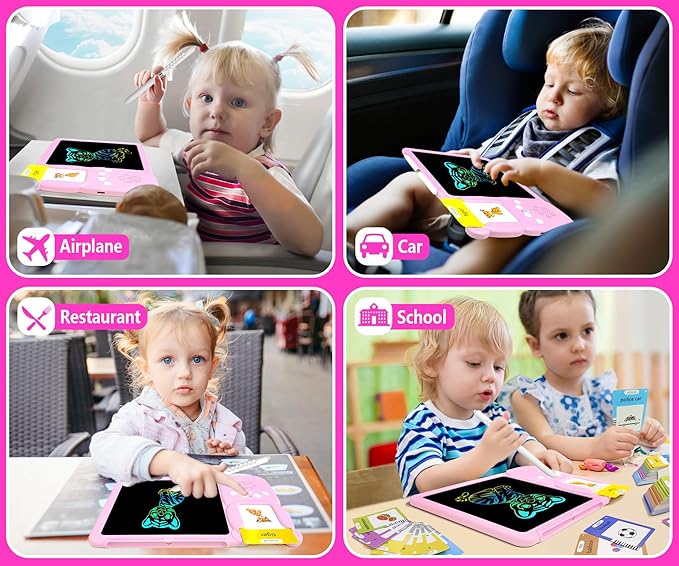 Rylai Toddler Toys Talking Flash Cards, Kindergarten Learning Resources 510 Sight Words with Drawing Tablet for Speaking Doodling, Sensory Toys for Kids with Autism, Boys Girls 2 3 4 5 6, Pink