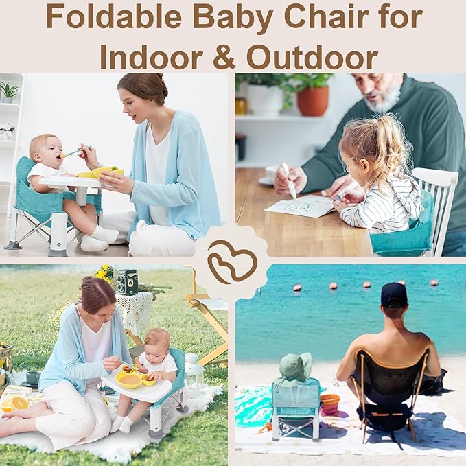 Baby Travel Booster Seat with Double Tray, BabyBond Upgraded Toddler Portable Baby Chair, Booster Seat for Dining Table, Stable and Foldable Booster Baby Chair for Indoor/Outdoor (Blue Sea World)