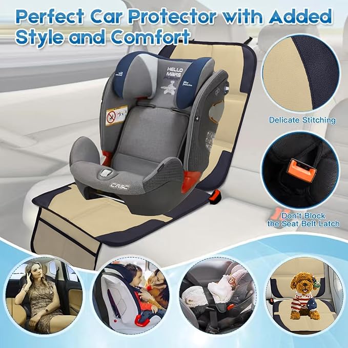 Car Seat Protector for Child Car Seat, 2 Pack Baby Car Seat Covers with Mesh Pockets & Non-Slip Backing 600D Durable Seat Protector