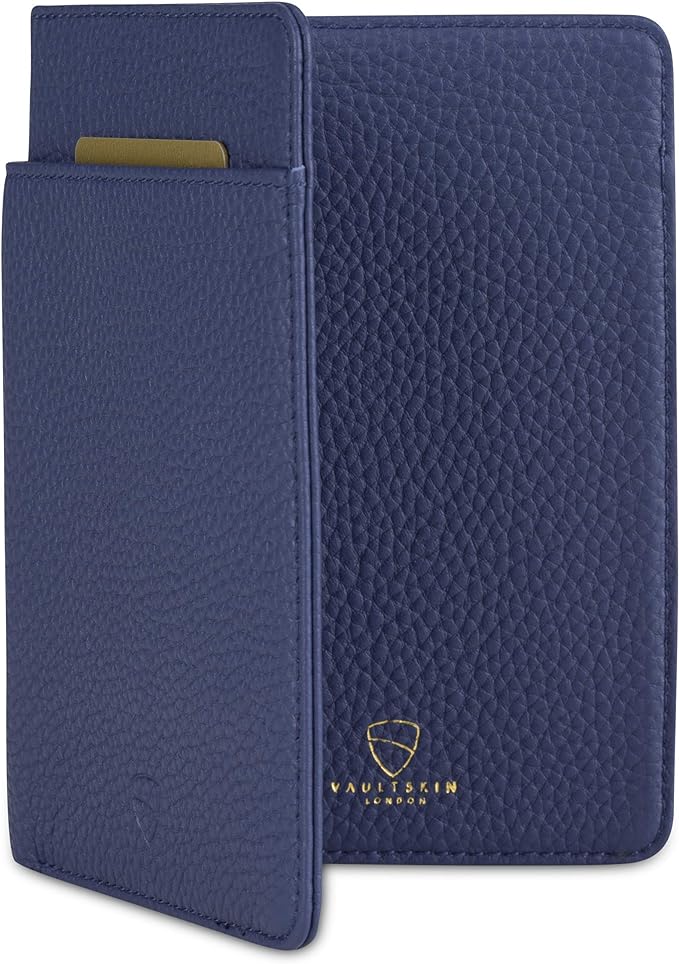 Vaultskin Leather Passport Holder, Slim RFID Blocking Travel Wallet for Men and Women, Fits Passport, Credit Cards, ID, Cash, Passport Cover Ideal Travel Accessories with Gift Box (Kensington)