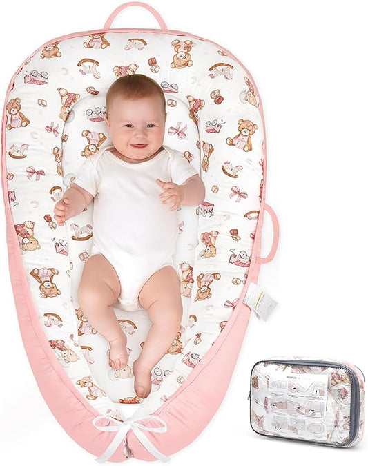 HKAI Baby Lounger – Soft Cotton Infant Floor Seat for Newborn to 24 Months, Portable Baby Essentials for Boys & Girls