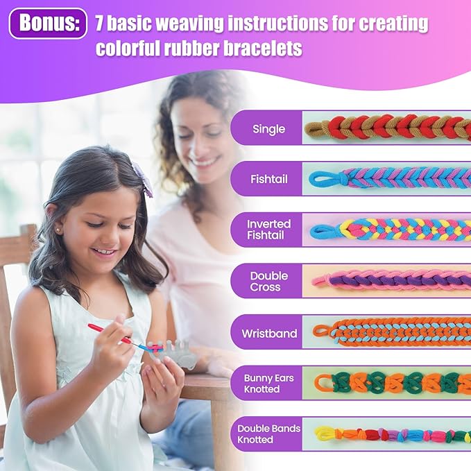 FUNiOi Kids Art and Craft Kit, Rubber Band Bracelet Make Toy, Cat Weaving Comb, 1000+ Colorful Hair Ties, DIY, Organizer Case, Gift for Girls 7-12 Years