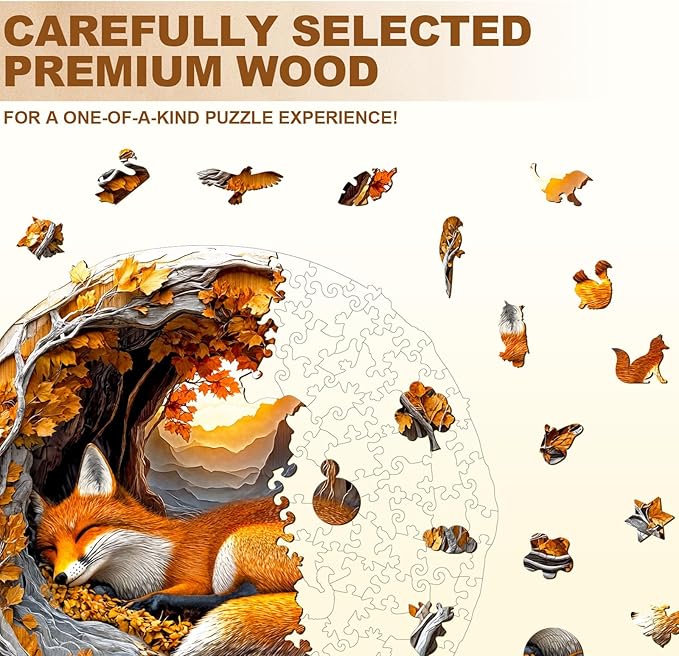 WOODBESTS Wooden Puzzles for Adults, 3D Fox Wood Puzzles Adult(100 Pieces, S, 8.5 * 8.3in), Unique Shape Wooden Animal Jigsaw Puzzles, Birthday Gifts for Adults Family Game