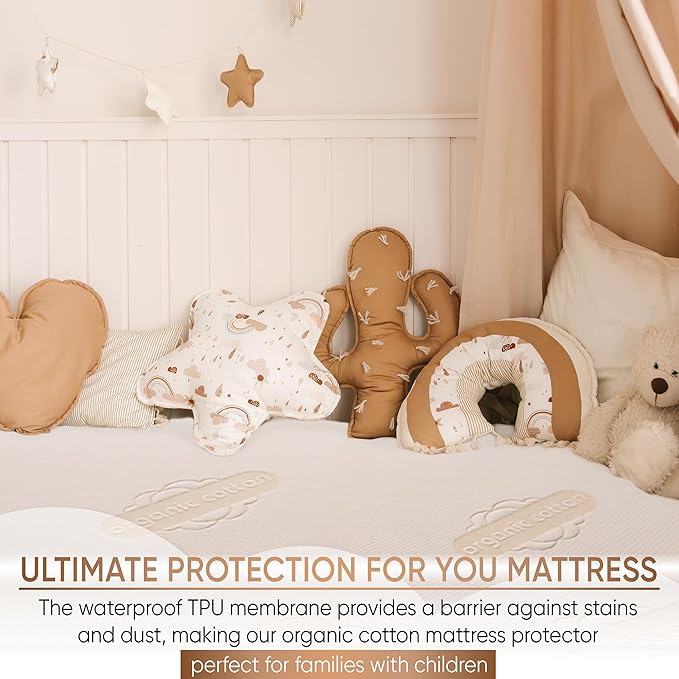 Waterproof Organic Mattress Protector Twin - Organic Cotton Breathable Mattress Pad Cover - 250 GSM Comfort - Deep Pocket - Fitted Comfort
