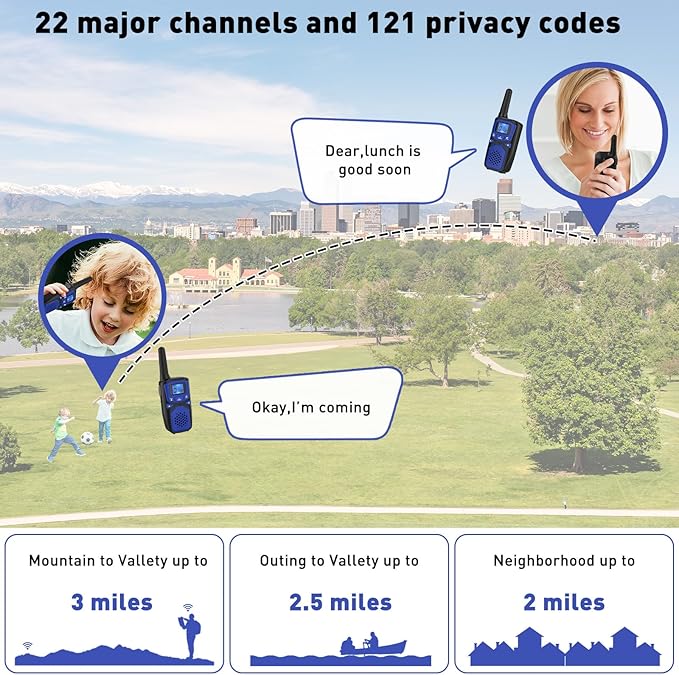 Adult Walkie Talkies 2 Pack, WokTok Rechargeable Long Range Walkie Talkies 2 Way Walkie Talkies, 22 Channels VOX Scanning LCD Display Ideal for Gift Giving, Family Camping and Hiking