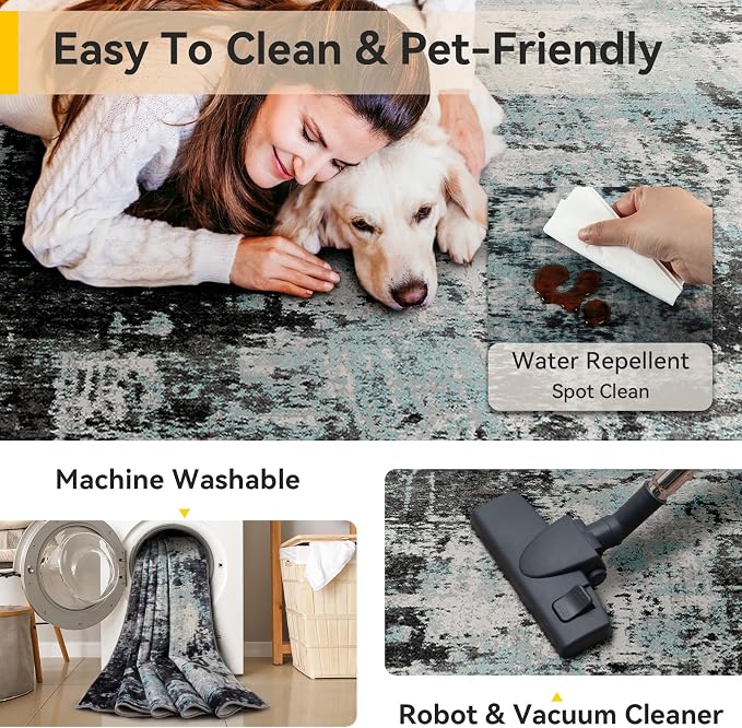 RELEANY Washable Area Rugs 8'x10' Non-Slip Modern Abstract Soft - Image 5