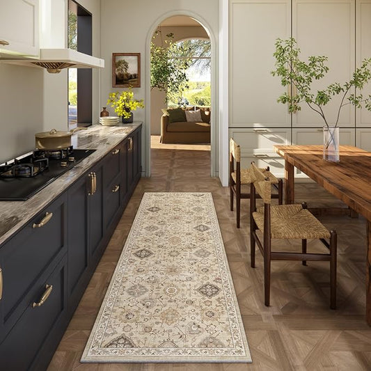 Machine Washable Hallway Runner Rug: 2'x6' Kitchen Rugs Stain Resistant Non Slip Low Pile Soft Carpet Runners for Hallways Indoor Entryway Kitchen Beside Bedroom Bathroom Farmhouse