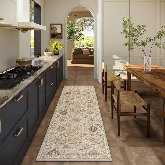 Machine Washable Hallway Runner Rug: 2'6"x8' Kitchen Rugs Stain Resistant Non Slip Low Pile Soft Carpet Runners for Hallways Indoor Entryway Kitchen Beside Bedroom Bathroom Farmhouse