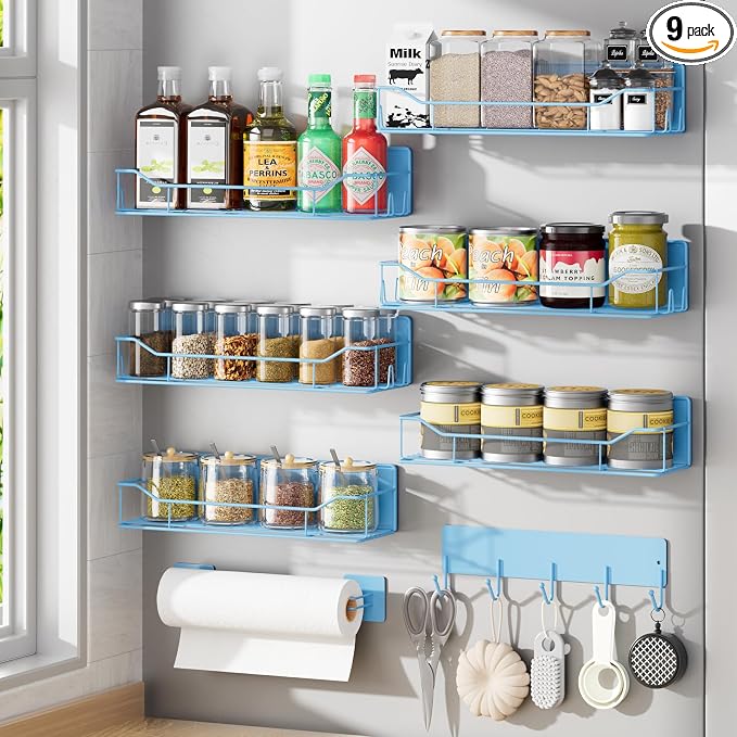 Magnetic Spice Rack for Refrigerator, 9 Pack Magnetic Fridge Shelves by IYEBAU