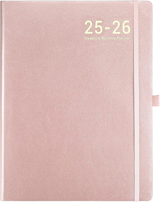 Planner 2025-2026 - JUL 2025 - JUN 2026, Academic Planner 8.5" x 11", 2025-2026 Planner Weekly and Monthly, Leather Cover Planner with Thick Paper, Back Pocket with Notes Pages - Rose Gold