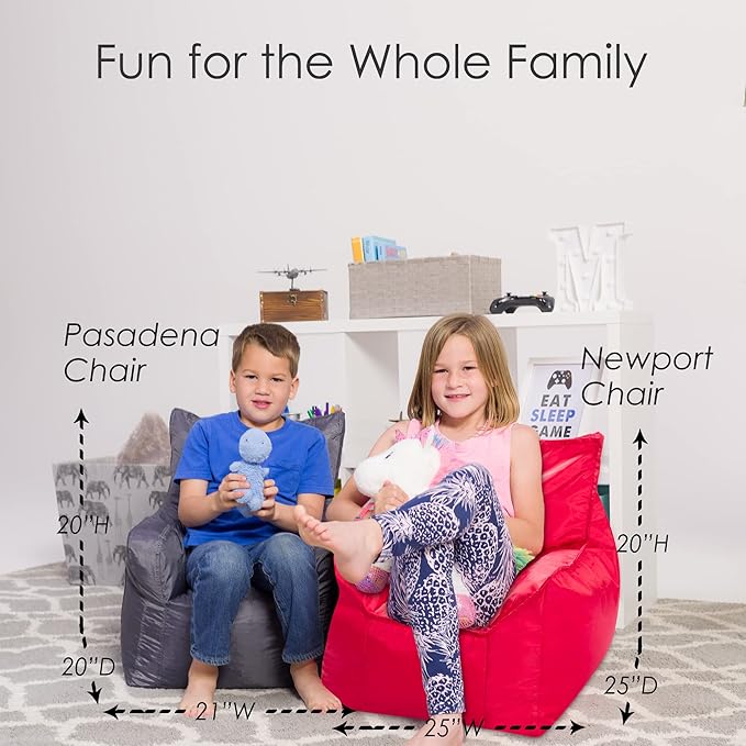 Posh Creations Bean Bag Chair Structured Comfy Seat for Gaming, Reading and Watching TV, for Children, Newport Chair, Nylon - Charcoal Gray