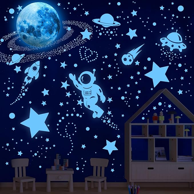 530 Glow in The Dark Stars Ceiling Stars Glow in The Dark Glow Moon and Space Wall Decals Astronaut Universe Galaxy Planet Wall Stickers Glowing Wall Stickers Kid Boys Living Room Decor