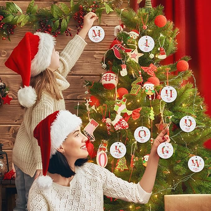 Name Ornaments for Christmas Tree, Custom Initial Monogram Snowman Ceramic Ornament for Kids Boys Girls, Monogrammed Christmas Ornaments 2025