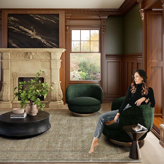 Washable Area Rugs for Living Room: 8x10 Bedroom Rug Boho Vintage Rugs Stain Resistant Non Slip Low Pile Lightweight Soft Carpets for Dining Room Kitchen Nursery Kids Room Farmhouse Living Room