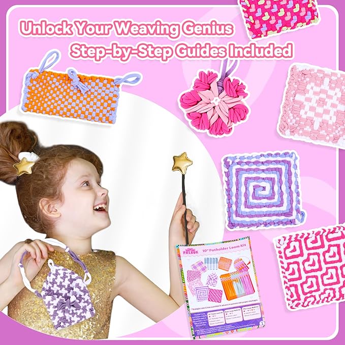 PREBOX 10’’ Potholder Weaving Loom Kit Refill Loops, DIY Crafts Supplies for Kids & Beginners, 224 Colorful Loops to Make 4 Large Pot Holders