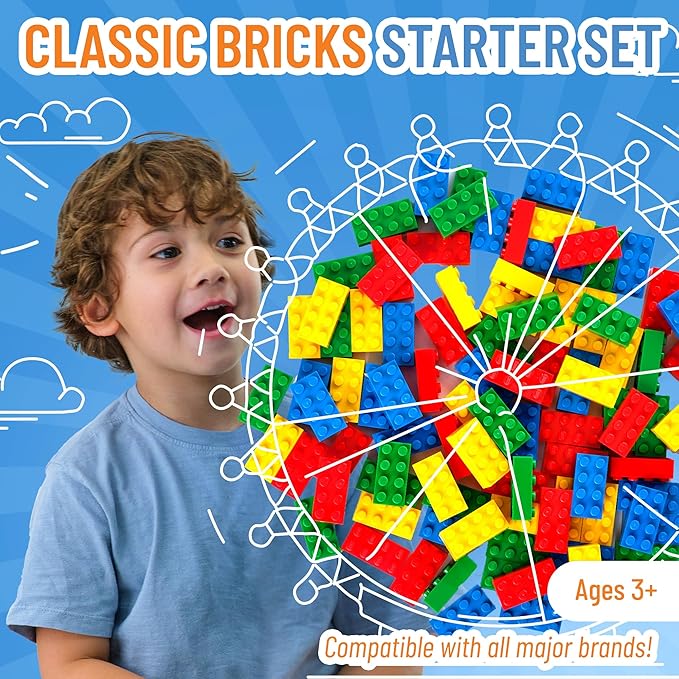 Strictly Briks Classic Bricks Starter Kit, Blue, Green, Red, and Yellow, 96 Pieces, 2x4 Studs, Building Creative Play Set for Ages 3 and Up, 100% Compatible with All Major Brick Brands