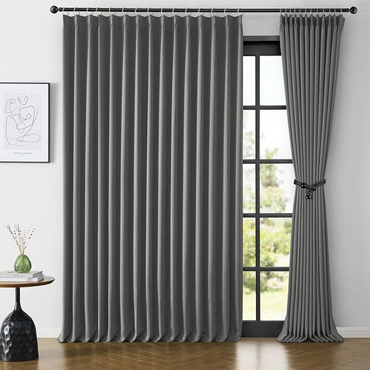 KEQIAOSUOCAI Wide Width Window Curtains 100 x 84 Inches Long, Vertical Accordion Style Pinch Pleat with Hooks Pleated Room Divider for Traverse Rod 100 x 84-2 Panels, Grey