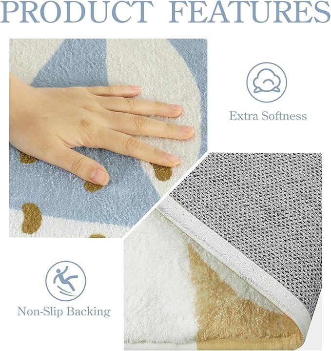 Lahome Boho Washable Blue Rug - 3x5 Small Non-Slip Low-Profile Carpets for Living Room, Bedroom, Entryway, Laundry Room, Kitchen, Office