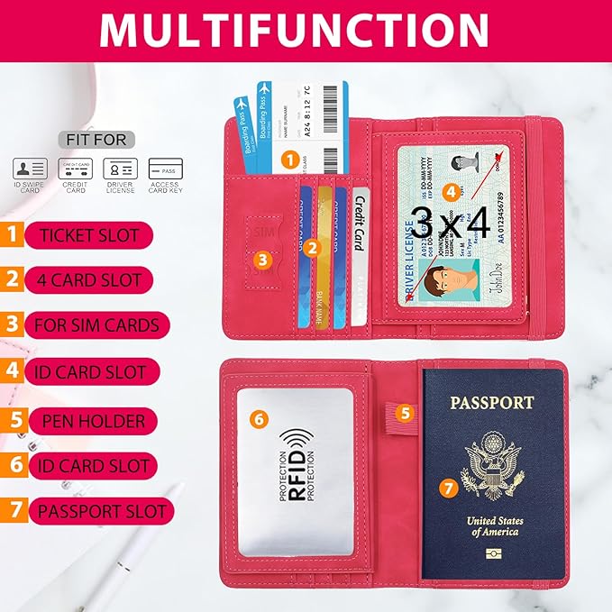 Melsbrinna Rfid Passport Holder for Travel women/Men, Cute Passport Wallet Rfid Blocking Card Slots, Rfid Passport Cover/CaseTravel Wallet, Passport Book Holder (1, Red5)