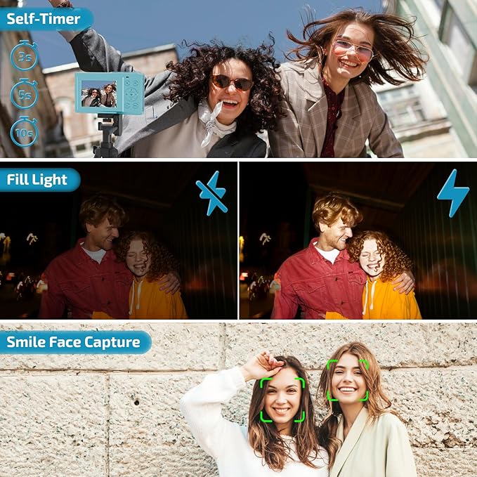 Upgrade Digital Camera, FHD 4K 44MP Autofocus Digital Point and Shoot YouTube Camera with 16X Zoom, 32GB SD Card, Compact Digital Camera Cheap for Teens Boys Girls Kids Blue Camera