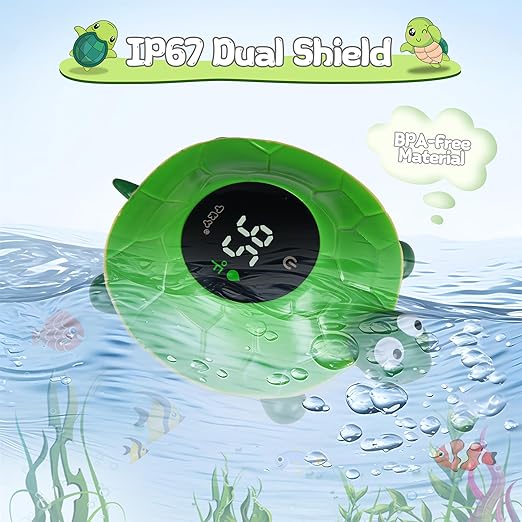 TKY Baby Bath Thermometer with LED Display-Rechargeable Water&Room Temperature Monitor, Floating Toy with Temp Alert, Waterproof for Newborns, Nurseries - Must Have Bath Essentials (Green Tortoise)