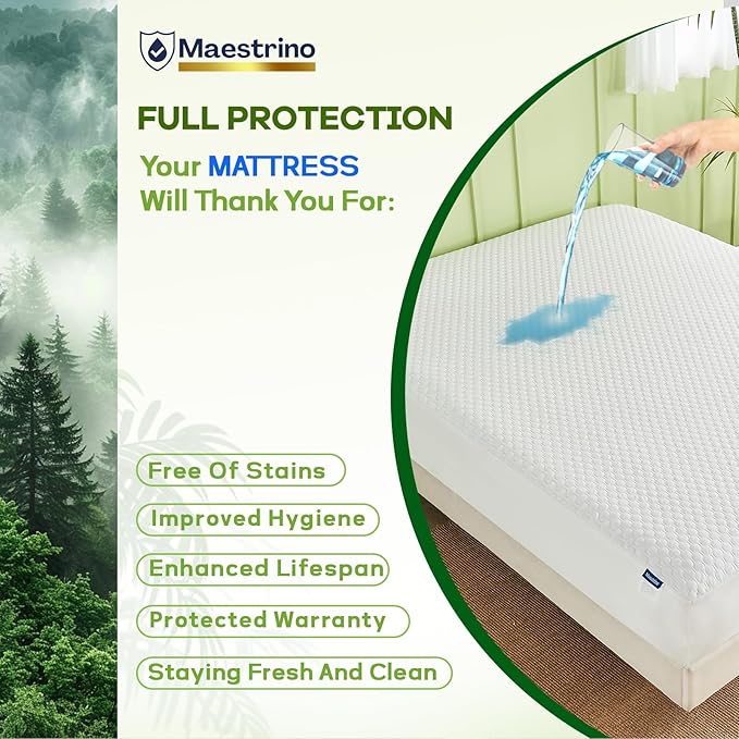 Premium Tencel King Mattress Protector in White, Natural and Skin Soft, Enjoy Our Waterproof Mattress Cover Fitted with A Deep Pocket, Hypoallergenic, Breathable, Noiseless and Absorbent