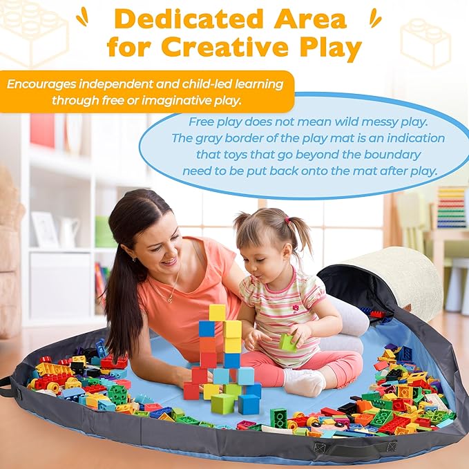 SAM AND MABEL XXL Toy Storage Organizer with Play Mat – 15" x 15" x 16" Storage Bin for Kids' Playroom, Foldable Nursery Fabric Basket (Ivory)