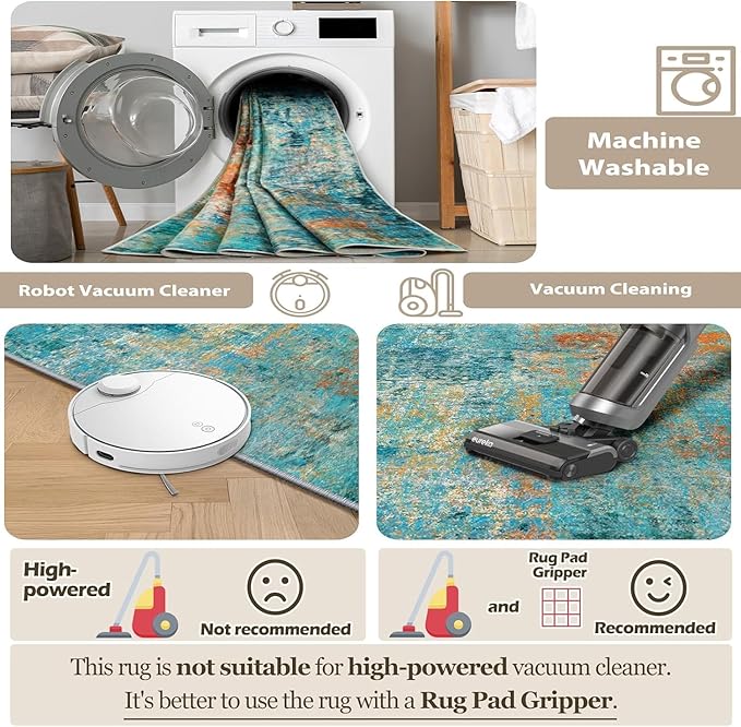 Washable Area Rugs 6ft Non-Slip Modern Abstract Soft for Living Room Entryway Bedroom Nursery, Print Pattern, Teal Blue Green Orange Rust Red Colorful