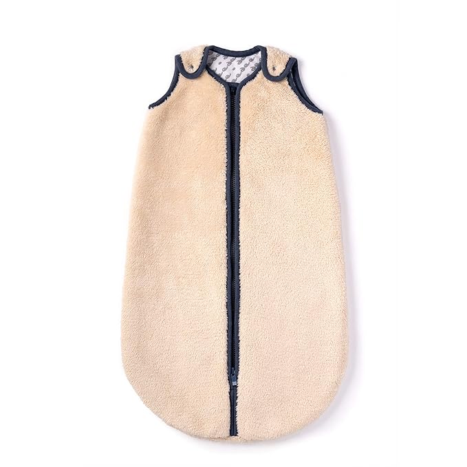 baby deedee Sleep Nest Teddy Baby Sleeping Bag, Oatmeal Navy, Small (0-6 Month)