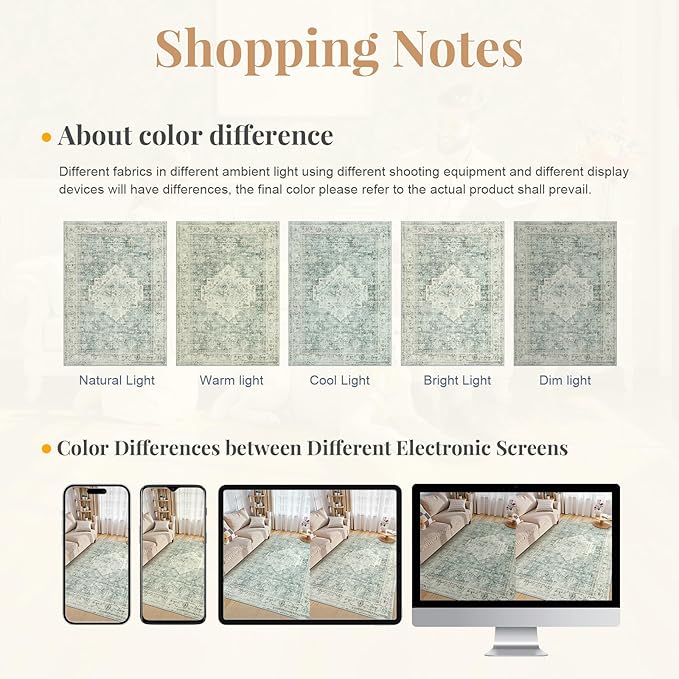 LIVEBOX Bedroom 4x6 Washable Area Rug for Entryway Kitchen, Non-Slip Soft Boho Rugs for Dining Room Office, Farmhouse Low-Pile Neutral Soft Carpet for Nursery Room Playroom, Sage Green