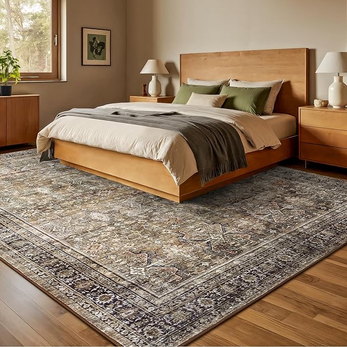 Lofus 8x10 Area Rug for Living Room,Brow Washable Large Rugs with Non-Slip Backing,Soft Neutral Carpets for Bedroom Dining Room Home Office Indoor Nursery