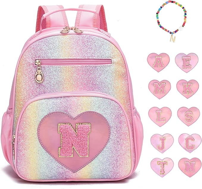 I IHAYNER Kids Glitter Lightweight Backpack for School Travel & Daycare, Toddler Backpack for Girls 3+ Preschool Kindergarten Elementary Kids Backpack-Rainbow Pink N