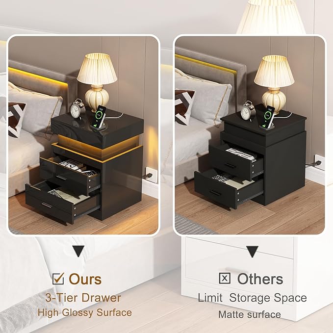 ChooChoo LED Nightstand with Charging Station, Smart Night Stand with Sliding - Image 5