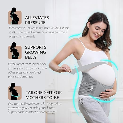 NeoTech Care Pregnancy Support Maternity Belt, Waist/Back/Abdomen Band, Belly Brace (Size L, Grey Color)