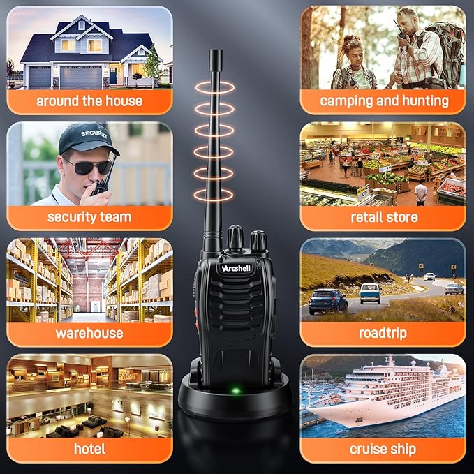 Rechargeable Long Range Two-Way Radios with Earpiece 2 Pack Arcshell AR-5 Walkie Talkies Li-ion Battery and Charger Included