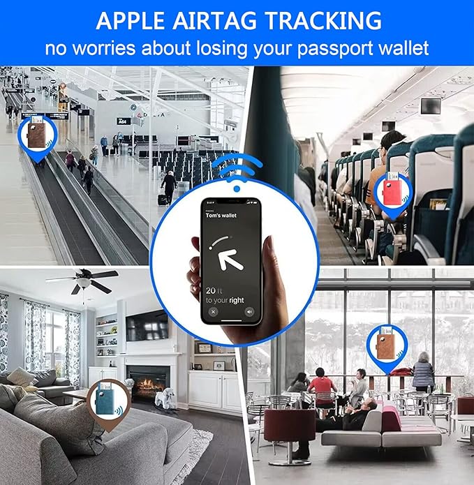 Airtag Passport Holder Cover Wallet Travel Essentials Leather Rfid Blocking Case Vacation Luggage Must Haves Travel Accessories for Men Women (117#Blue)