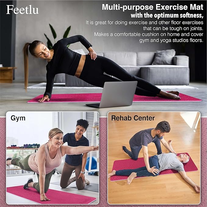 Extra Thick Exercise Yoga Mat with Strap - 2/5 Inch (10MM), Non-Slip Workout Mat for Yoga, Pilates, and Floor Exercises