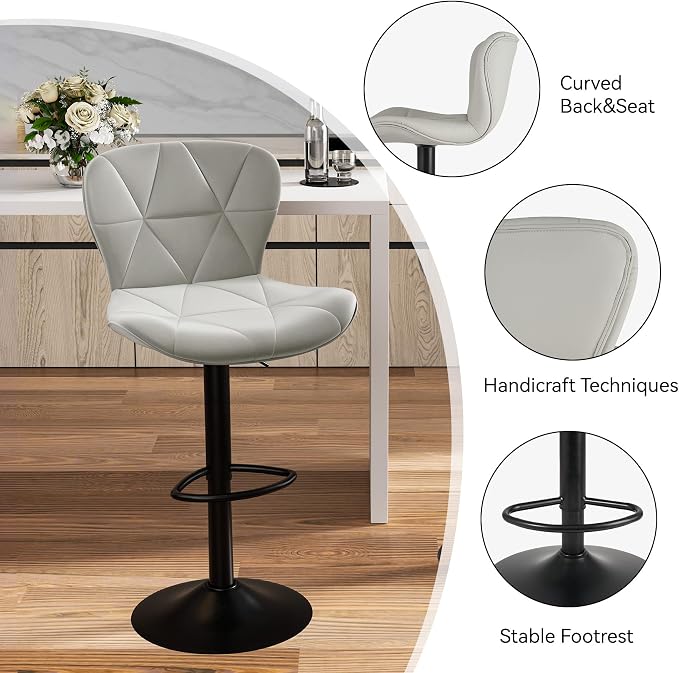 Nalupatio Modern Bar Stools Set of 3, Adjustable Faux Leather Upholstered - Image 3