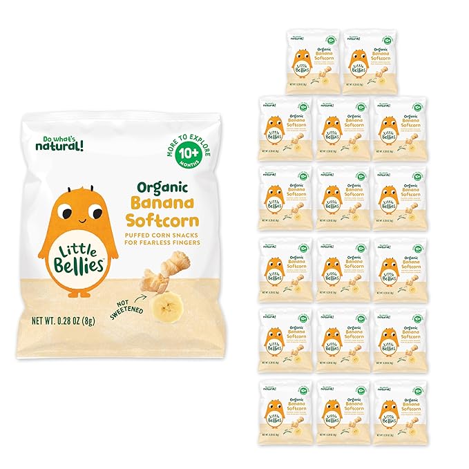 Little Bellies Organic Banana Softcorn Baby Snack (Pack of 18 x 0.28 oz Individual Packs)