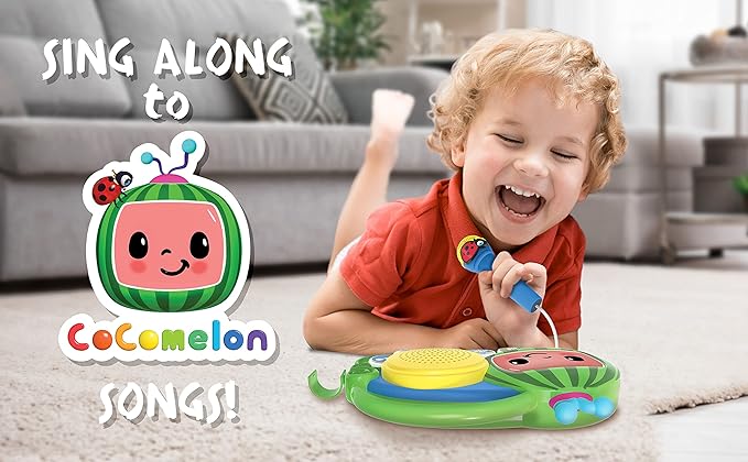 eKids Cocomelon Toy Singalong Boombox with Microphone and Built-in Music, Toddler Toys for Fans of Cocomelon Gifts