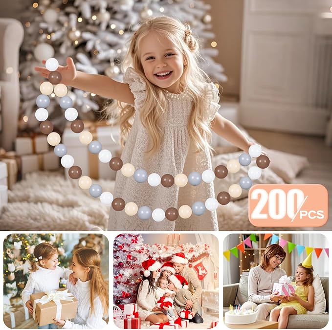 GOGOSO Balls for Ball Pit - Plastic Ball for Toddlers 1-3, Baby Kids Ball Pool Decoration 50 100 200 300 500 1000 (Grey+Coffee+ Beige+White, 200 Balls)