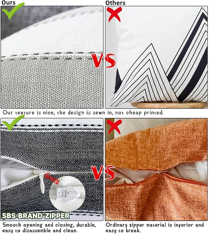 AmHoo Pack of 2 Farmhouse Stripe Check Throw Pillow Covers Set Case Cotton - Image 4