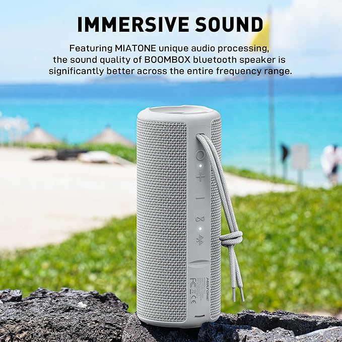 MIATONE Boombox Portable Bluetooth Speaker Wireless Outdoor Waterproof Speaker - Grey