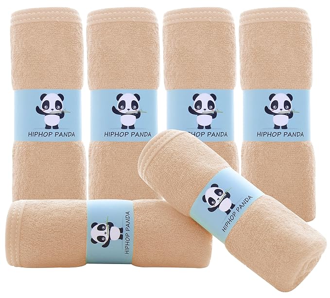HIPHOP PANDA Baby Washcloths, Rayon Made from Bamboo - 2 Layer Ultra Soft Absorbent Newborn Bath Face Towel - Reusable Baby Wipes for Delicate Skin - Brown, 6 Pack