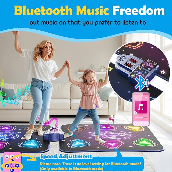 Large Double Electronic Dance Mats, Dance Pad with LED Light & Wireless Bluetooth, Music Dance Toy with 6 Game Modes, Challenge Game for Single & Double Players, Dance Mat Toy for 3-12 Year Old Girls