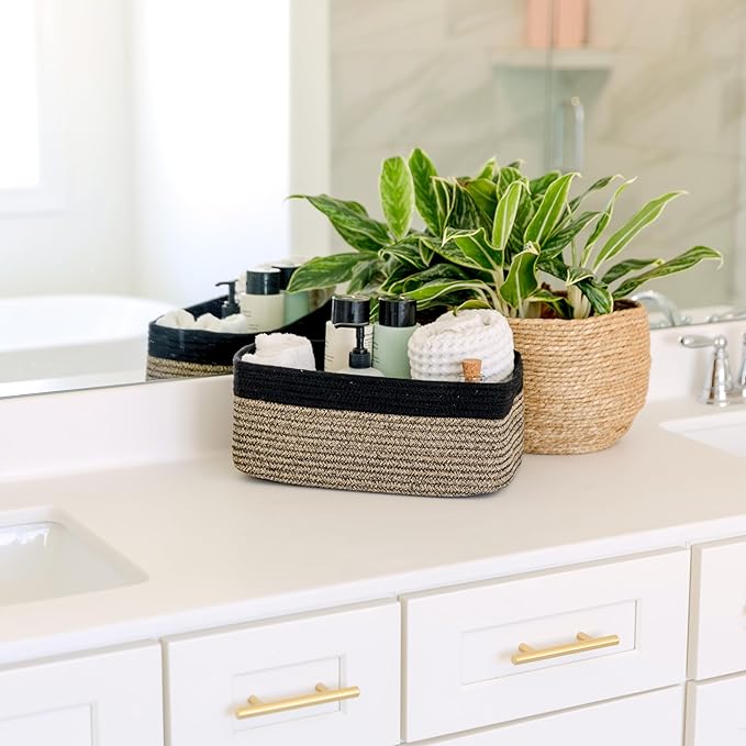 NaturalCozy 13.5”x8.5”x5.5” Rectangle Storage Baskets for Shelves 3 Pack | Cotton Rope Woven Small Baskets for Organizing | Small Storage Bins for Nursery, Bathroom, Closet, Shelf, Decorative