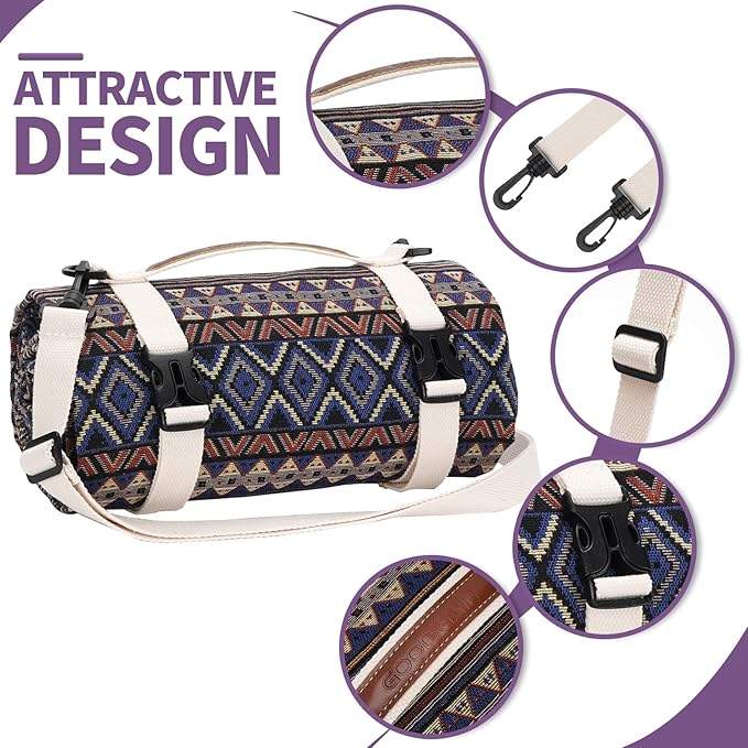 Picnic Blankets Outdoor Extra Large-Waterproof Picnic Blanket with Shoulder Carry Strap | Machine Washable Picnic Mat with Sandproof Backing for Park , Grass, Camping, Hiking, Concerts (Blue)