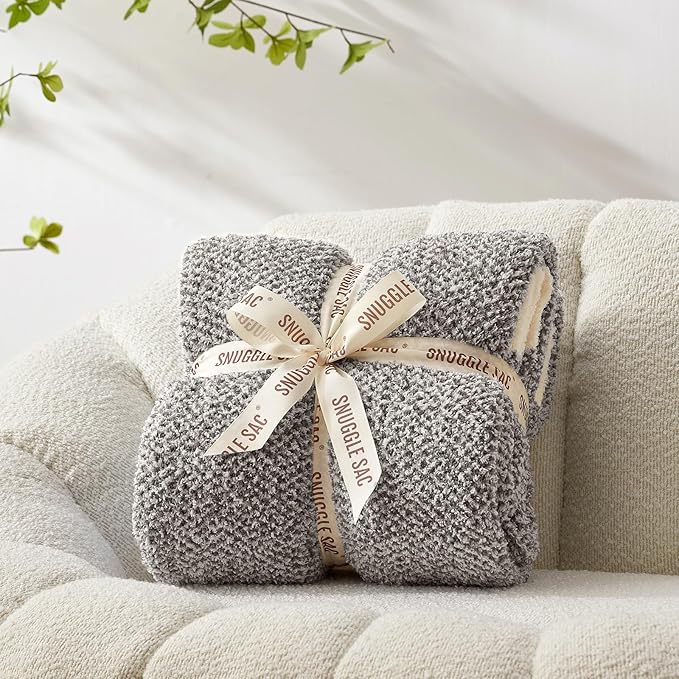 Snuggle Sac Oversized Grey Blanket Twin XL 66X90 for Bed, Reversible Super Soft Warm Cozy Knit Fuzzy Plush Blankets, Heather Dark Grey, 66x90 inches
