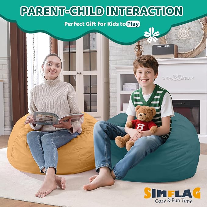 2FT Bean Bag Chair, Comfy Bean Bag Chairs with Memory Foam Filled, Fluffy Beanbag Sofa with Dutch Velvet Cover, Teardrop BeanBag Chairs for Living Room, Playroom - Sea Blue