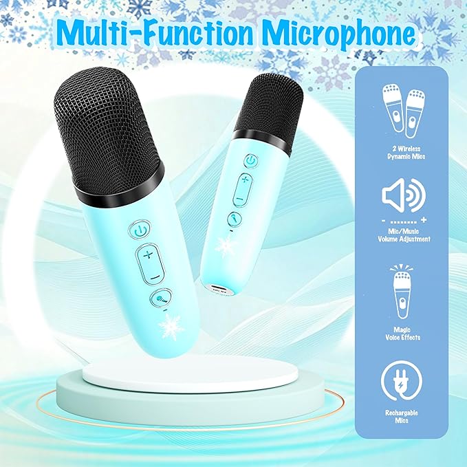 Mini Karaoke Machine for Kids Frozen Toys for Girl Princess Toys 3 4 5 6 7 8 9 10 Year Old Girl Birthday Gifts Kids Toys Toddler Wireless Microphones